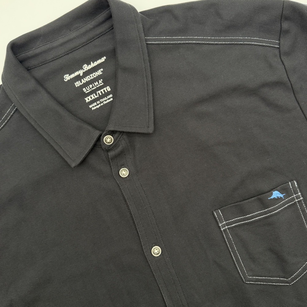 Tommy Bahama IslandZone Supima Black Button Down Shirt Mens XXXL Contrast Stitch